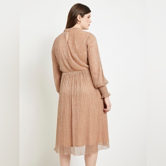 Eloquii Plus Size Shimmer Rose Gold Puff Sleeve Gathered Waist Dress sz 14 - Picture 4 of 16
